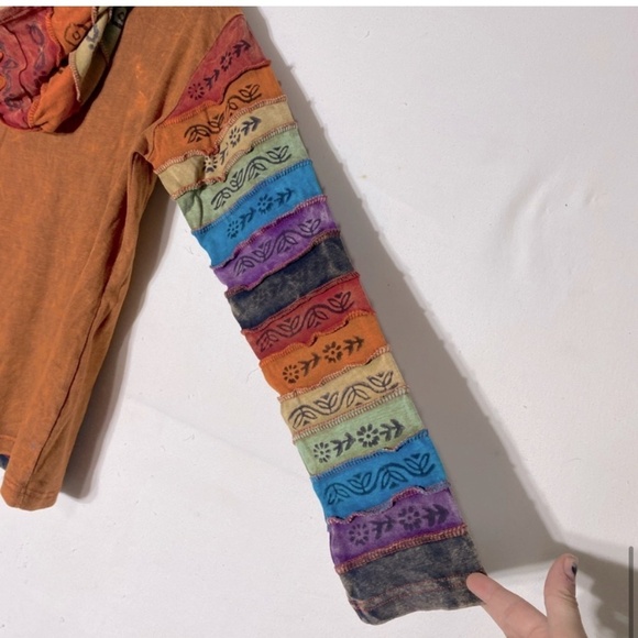 Rising International Orange Sun Rainbow Patchwork Stone Wash Full Zip Hoodie M - Picture 12 of 14